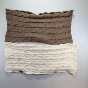 Lot of 2 CC Exclusives‎ Knit Infinity Scarf Cowl Neck Cable Knit Ivory Brown